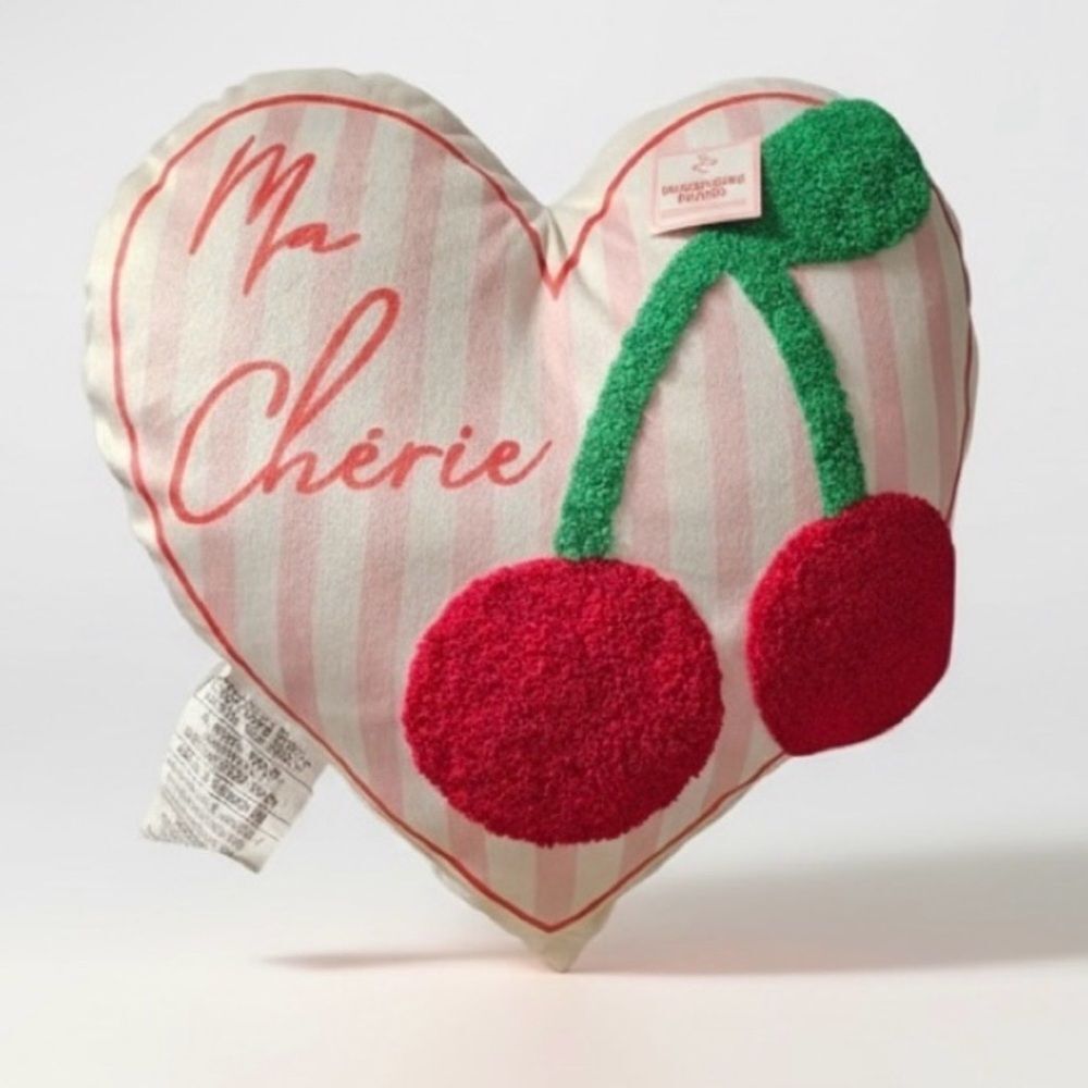 Heart Pillow with Red and Green Cherries